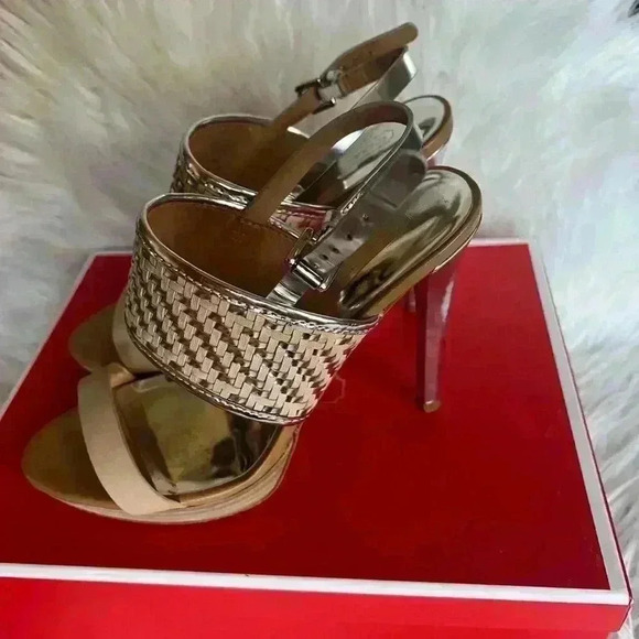 Coach Steffi Heeled Sandals – Natural/Silver, Size 6B High Heels Strap Pumps - Picture 5 of 16